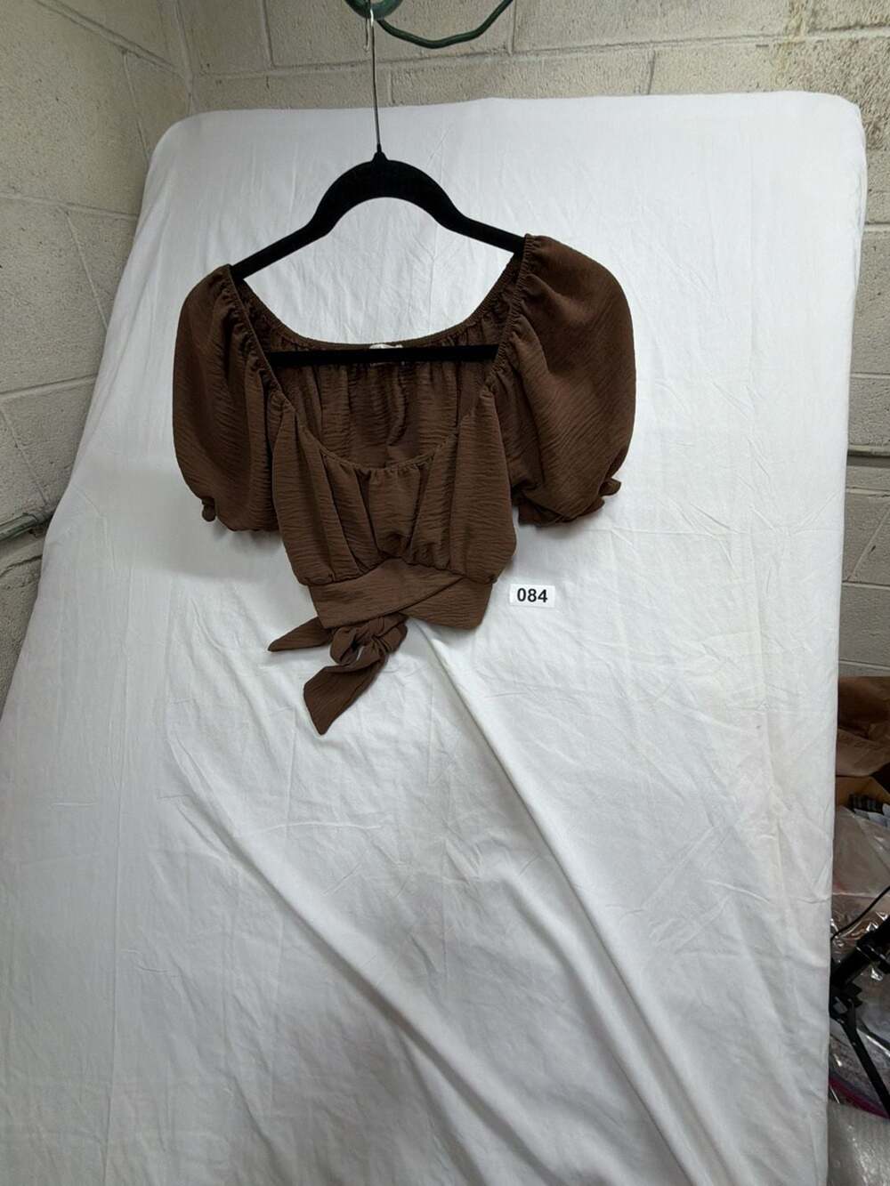Altar'd State Brown Puff Sleeve Tie-Front Crop Top